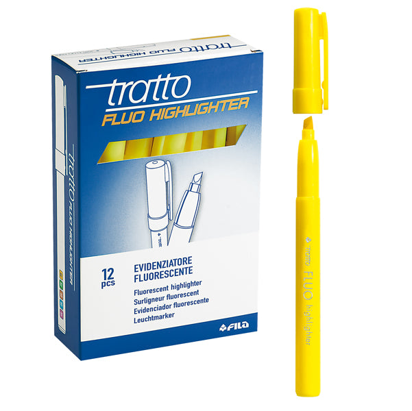 TRATTO - 733001 - Evidenziatore fluo Highlighter - punta a scalpello - giallo - Tratto - conf. 12 pezzi