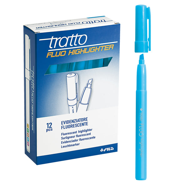 TRATTO - 733005 - Evidenziatore fluo Highlighter - punta a scalpello - azzurro - Tratto - conf. 12 pezzi