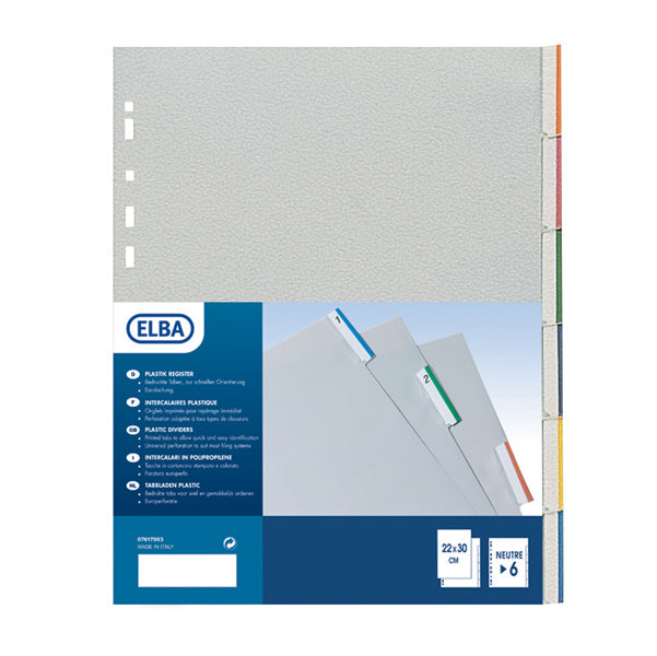 FAVORIT - 400006687 - Separatore - 6 tacche personalizzabili - PPL - 22x30 cm - grigio - Favorit