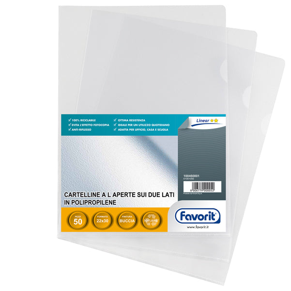 FAVORIT - 100460001 - Cartelline a L Pratic - Linear - PPL - buccia - 22x30 cm - trasparente - Favorit - conf. 50 pezzi