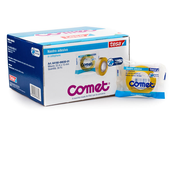 COMET - 64160-00030-01 - Nastro adesivo - 1,5 cm x 33 m - cellophane - trasparente - Comet