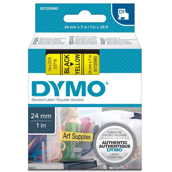 DYMO - S0720980 - Nastro D1 537180 - 24 mm x 7 mt - nero-giallo - Dymo