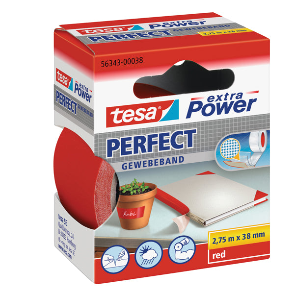 TESA - 56343-00038-04 - Nastro adesivo telato XP Perfect - 3,8 cm x 2,7 m - rosso - Tesa