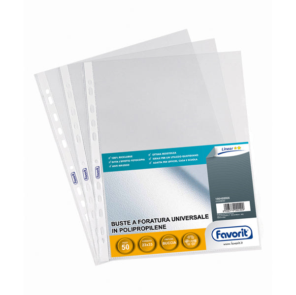FAVORIT - 100460066 - Buste forate Special PP - Linear - buccia - 23x33 cm - trasparente - Favorit - conf. 50 pezzi