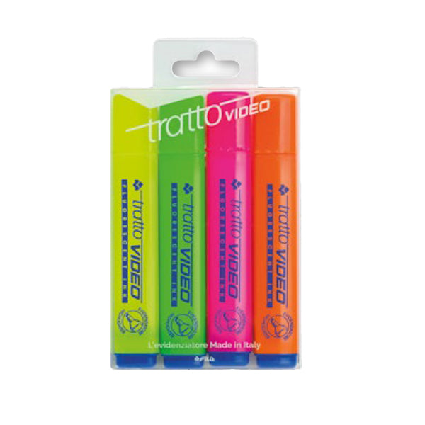 TRATTO - 830800 - Evidenziatore Tratto Video - punta a scalpello - tratto da 1,0-5,0mm - astuccio 4 colori - Tratto