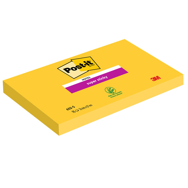 POST-IT - 7100290188 - Blocco foglietti Post it Super Sticky - 655-S - 76 x 127 mm - giallo oro - 90 fogli - Post it