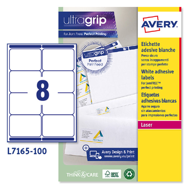AVERY - L7165-100 - Etichette adesive L7165 - permanenti - 99,1 x 67,7 mm - 8 et-fg - 100 fogli A4 - bianco - Avery