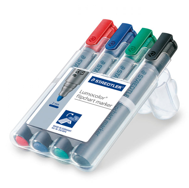 STAEDTLER - 356WP4 - Marcatore Lumocolor Flipchart 356 - punta tonda - tratto 2,0mm - astuccio 4 colori - Staedtler