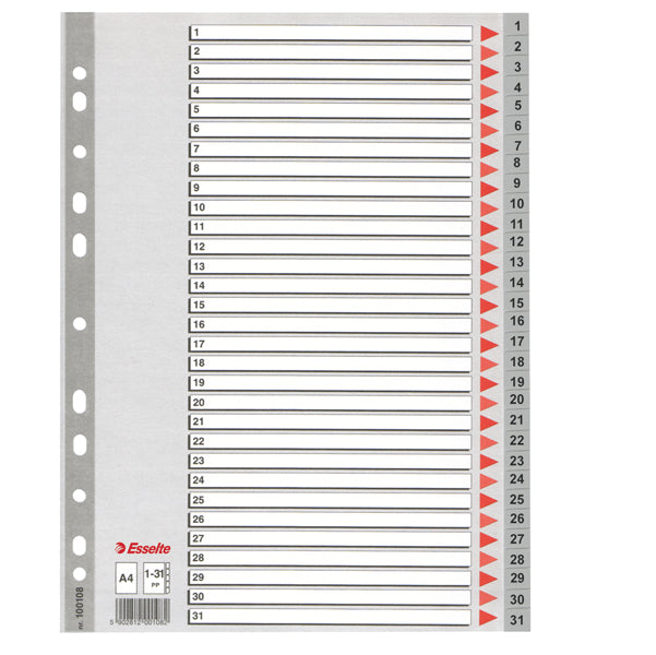 ESSELTE - 100108 - Separatore numerico 1-31 - PPL - A4 - grigio - Esselte