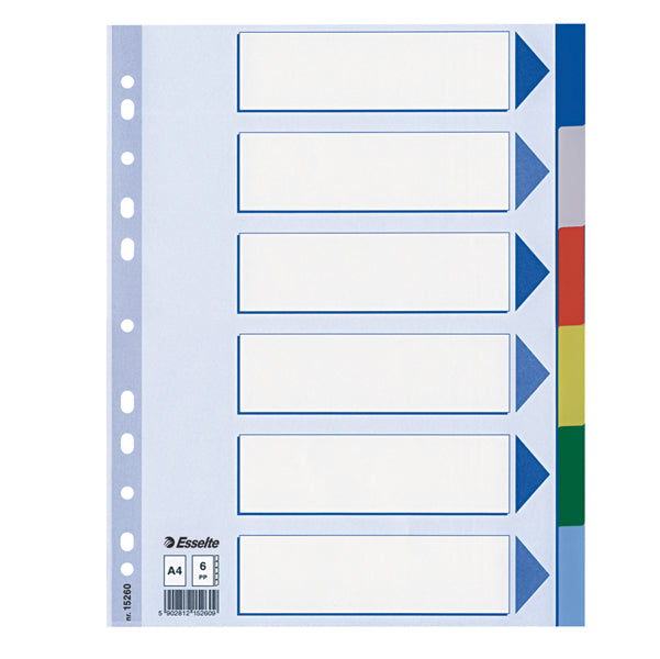 ESSELTE - 15260 - Separatore - 6 tasti colorati - PPL - A4 - multicolore - Esselte