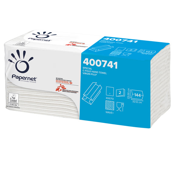 PAPERNET - 400741 - Asciugamani piegati a C - 33 x 23 cm - goffratura a onda+ - 19,5 gr - bianco - Papernet - conf. 144 pezzi