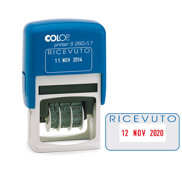 COLOP - S260L1.BLS - Timbro S260-L1 Datario + RICEVUTO - 4 mm - autoinchiostrante - bicolore - Colop