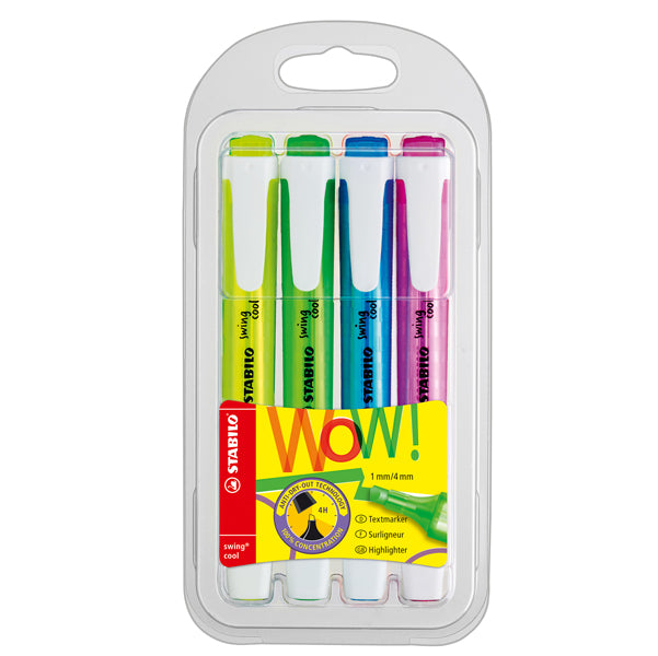 STABILO - 275-4 - Evidenziatore Swing Cool - punta a scalpello - tratto da 1,0mm e 4,0mm - astuccio 4 colori - Stabilo