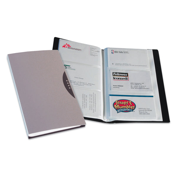 FELLOWES - 40349 - Portabiglietti da visita Office Suites - 120 tasche - con custodia - 11,4x19,2 cm - silver - Fellowes