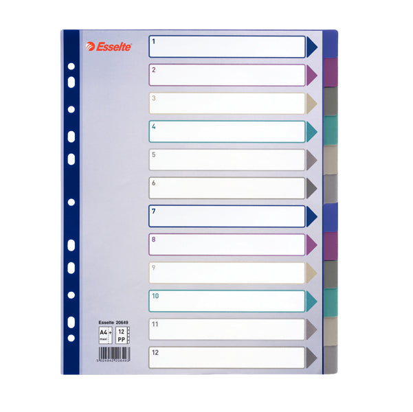 ESSELTE - 20649 - Separatore - 12 tasti - PP traslucido - A4 maxi - 24,5x29,7 cm - multicolore - Esselte