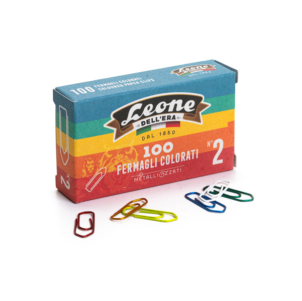 LEONE - FX10 - Fermagli metallizzati - n. 2 - 2,6 cm - colori assortiti - Leone - conf. 100 pezzi