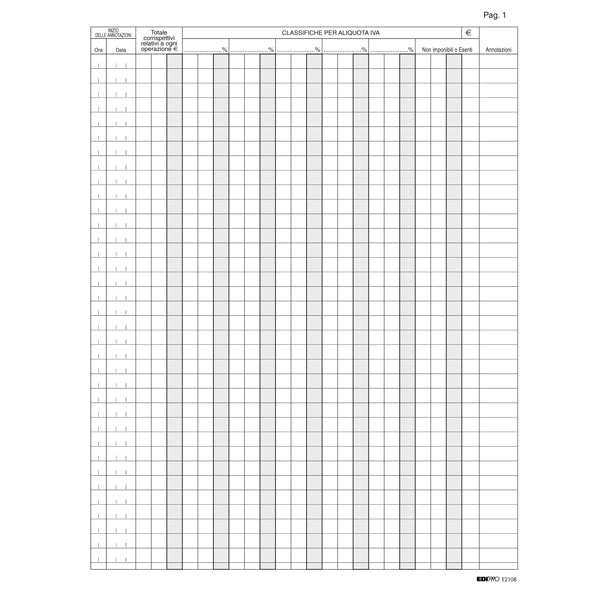 EDIPRO - E2108 - Registro Iva corrispettivi per mancato funzionamento registro cassa - 31 x 24,5cm - 46pg - pagine numerate - Edipro