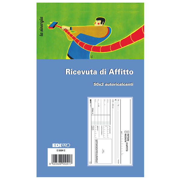 EDIPRO - E5504C - Blocco ricevute d'affitto - 50-50 fogli autoricaricanti - 9,9 x 17cm - 50 fogli - Edipro