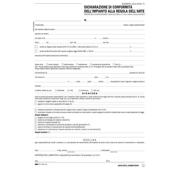EDIPRO - E9071 - Dichiarazione conformitA' impianto Snap - 5 copie snap - 29,7 x 21cm - 100 fogli - Edipro