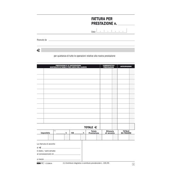 EDIPRO - E5266A - Blocco fatture professionisti - 50-50 fogli autoricalcanti - 23 x 15cm - Edipro