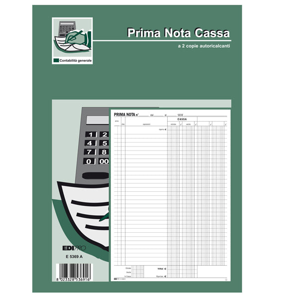 EDIPRO - E5369A - Blocco prima nota cassa - 50-50 fogli autoricalcanti - 31 x 21cm - Edipro