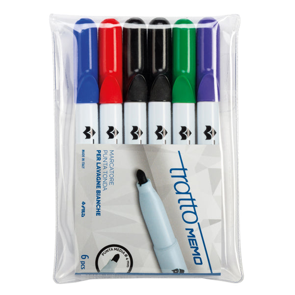 TRATTO - 854200 - Pennarello a secco Tratto Memo per lavagne cancellabili - punta conica - tratto 2,5mm - astuccio 6 colori - Tratto