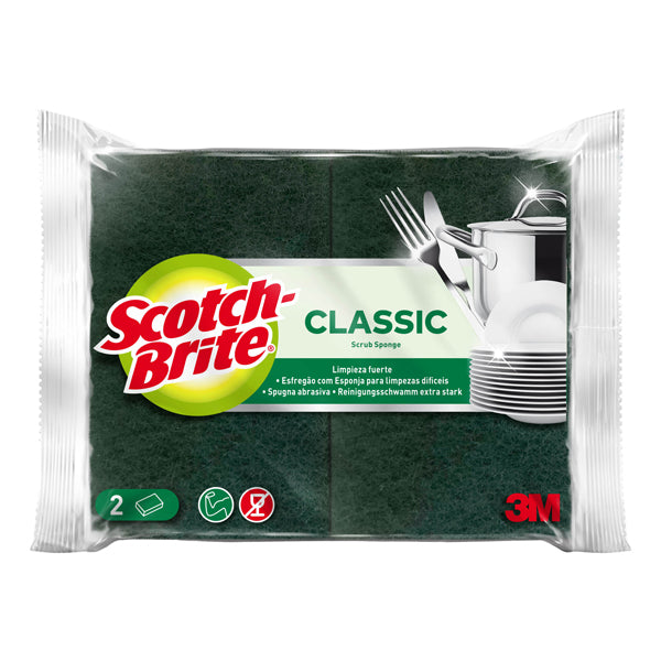 SCOTCH-BRITE - 91696 - Spugna Classic - 14,2x2,4x11,5 cm - giallo-verde - Scotch Brite - conf. 2 pezzi