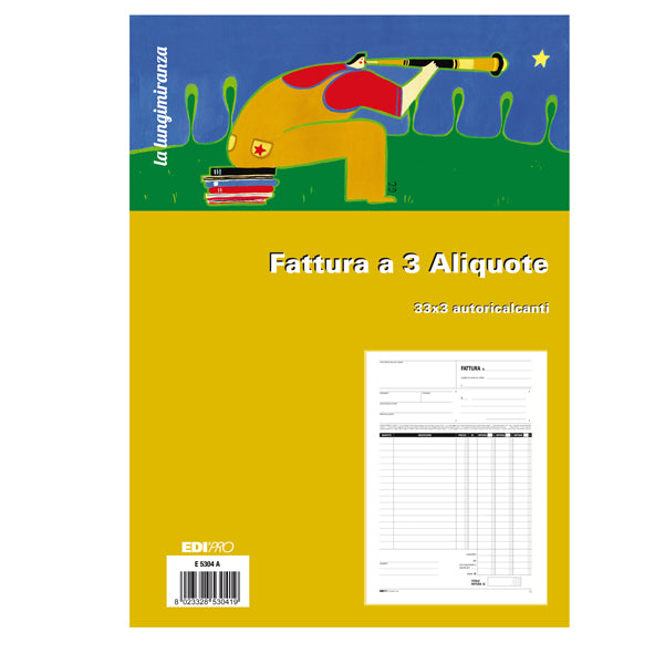 EDIPRO - E5304A - Blocco fatture 3 aliquote Iva - 33 fogli 3 copie autoricalcanti - 29,7 x 21cm - Edipro