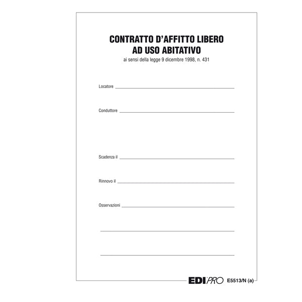 EDIPRO - E5513N - Fascicolo contratto di locazione libero - 29,7 x 21cm - Edipro