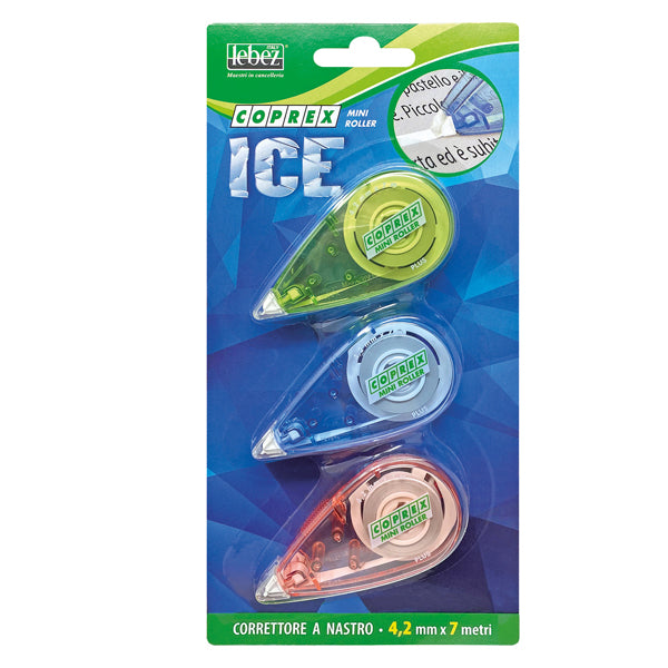 LEBEZ - 9093 - Correttore a nastro Mini roller - 4,2mm x 7mt - versione Ice - Lebez - conf. 3 pezzi