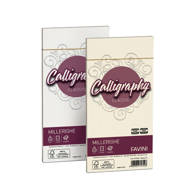 FAVINI - A57Q424 - Busta Calligraphy Millerighe - 110 x 220 mm - 100 gr - avorio 02 - Favini - conf. 25 pezzi