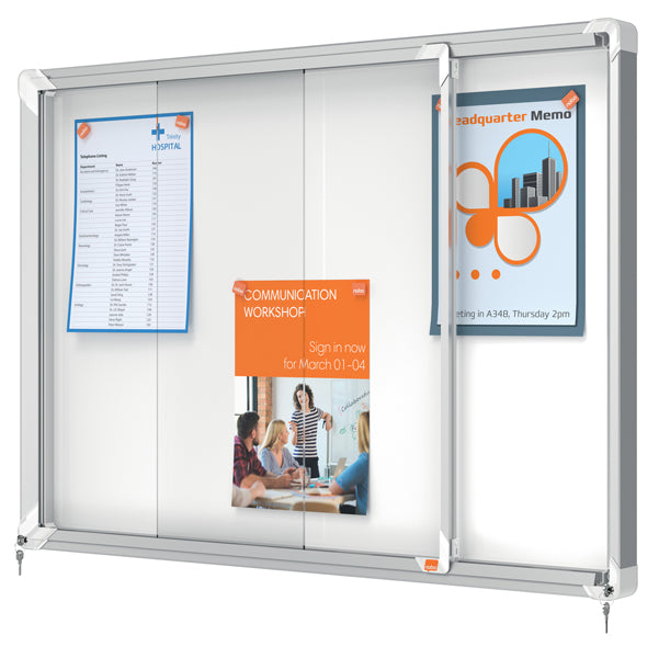 NOBO - 1902569 - Bacheca per interni - fondo in metallo - 8 fogli A4 - ante scorrevoli - Nobo