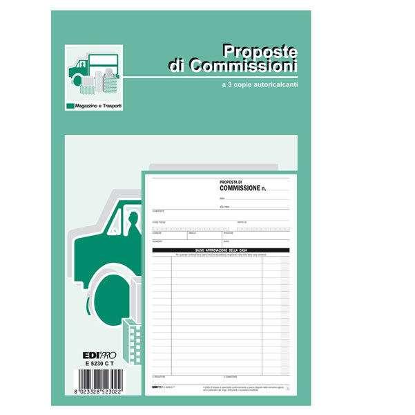EDIPRO - E5230CT - Blocco copia commissioni - 3 copie autoricalcanti - 23 x15 cm - 33 fogli - Edipro