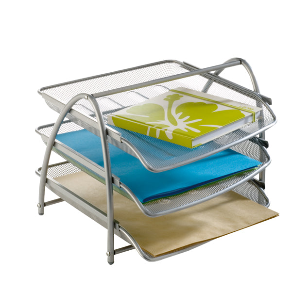 ALBA - MESHTRAY3-M - Vaschetta portacorrispondenza Mesh - 3 ripiani - 34 x 29 x 24,5 cm - rete metallica - argento - Alba