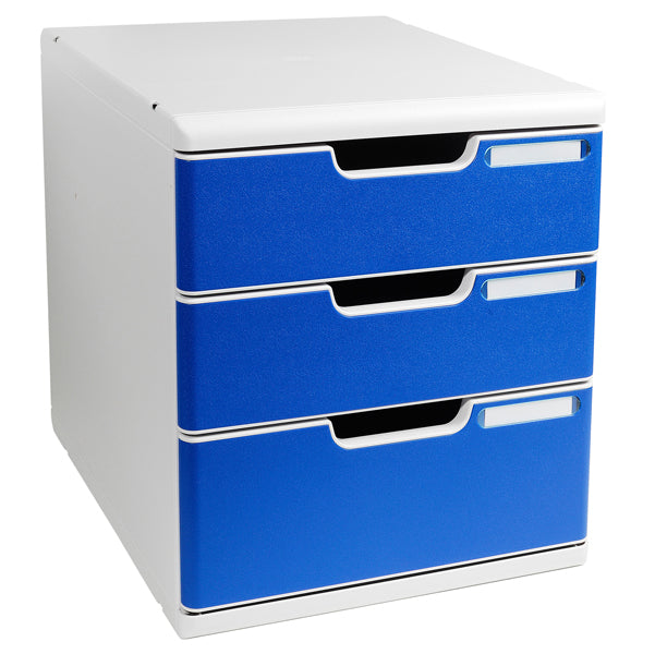 EXACOMPTA - 325003D - Cassettiera Modulo A4 - 28,8 x 32 x 35 cm - 3 cassetti - grigio-blu - Exacompta