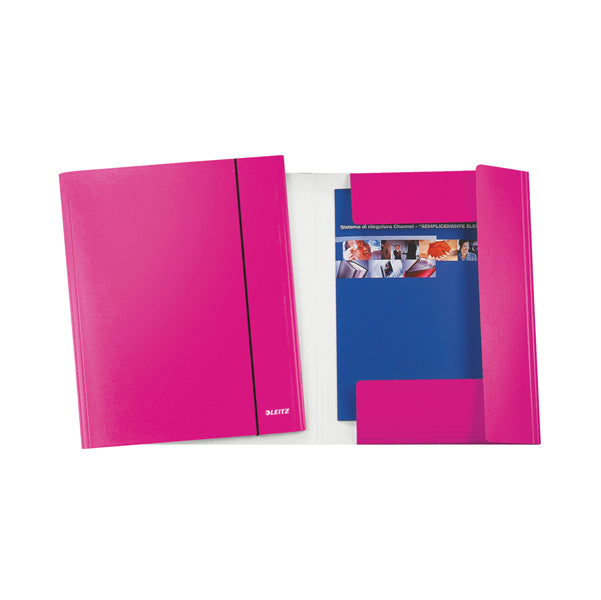 LEITZ - 39830023 - Cartella con elastico WOW - cartoncino plastificato - 3 lembi - fucsia metal - Leitz