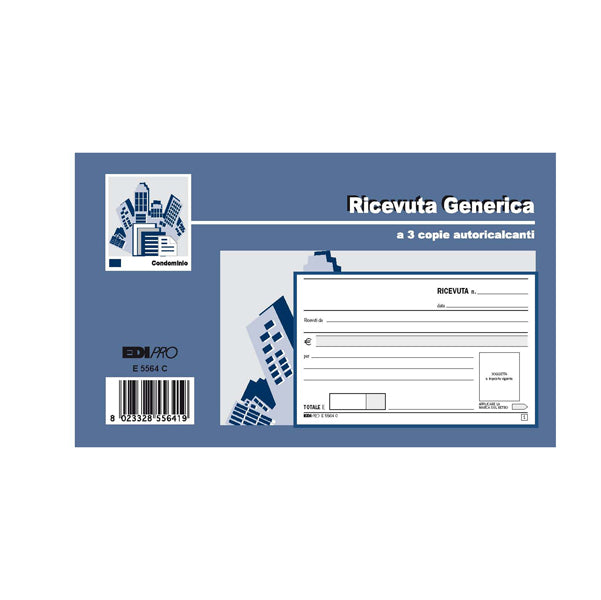 EDIPRO - E5564CT - Blocco ricevute generiche - 33 fogli 3 copie autoricalcanti - 9,9 x 17cm - Edipro