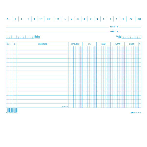 EDIPRO - E3379BL - 100 schede dare-avere-saldo-iva 17x24cm orizz. e3379