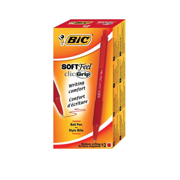 BIC - 837399 - Penne a sfera a scatto Soft Feel - punta 1,0mm - rosso - Bic - conf. 12 pezzi