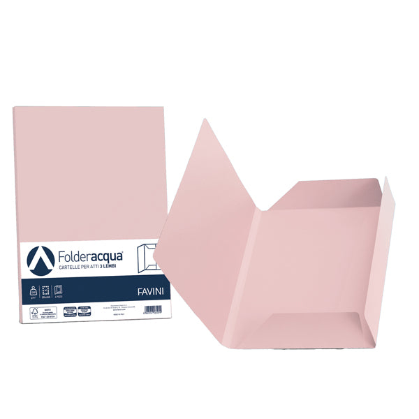 FAVINI - A50S434 - Cartelline 3 lembi Acqua - 200 gr - 24,5x34,5 cm - rosa - Favini - conf. 25 pezzi