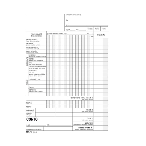 EDIPRO - E5965 - Blocco conto albergo-pensione - 15 giorni - uso mano - 23 x 15cm - 100 fogli - Edipro
