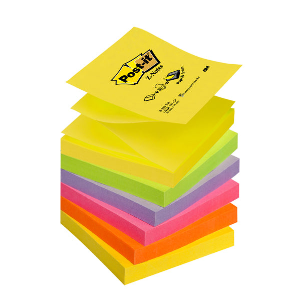 POST-IT - 7100296020 - Blocco Post it Super Sticky Z Notes - R330-NR NEON - 76 x 76 mm - assortiti neon - 100 fogli - Post it