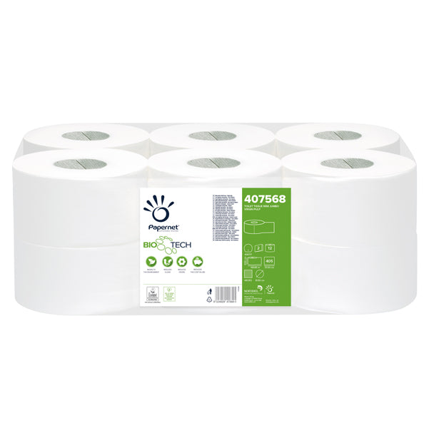 PAPERNET - 407568 - Carta igienica Mini Jumbo Bio Tech - microgoffrata - 2 veli - 16,5 gr - diametro 19,5 cm - 9,5 cm x 150 mt - Papernet