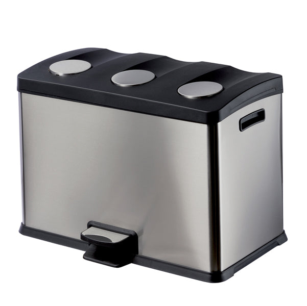 MEDIALINTERNATIONAL - 106500 - Pattumiera a pedale Multiflux - 59,3x38,2x43 cm - 3 secchi da 12 L ciascuno - inox - Medial International