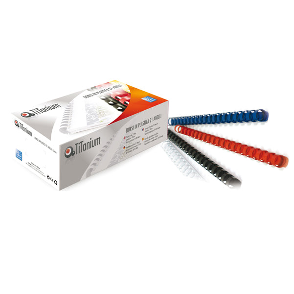TITANIUM - PB410-03T - Dorsi spirale - 21 anelli - plastica - 10 mm - rosso - Titanium - scatola 100 pezzi