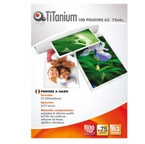 TITANIUM - PP075-01T - Pouches - A3 - 303x426 mm - 2x75 micron - Titanium - conf. 100 pezzi