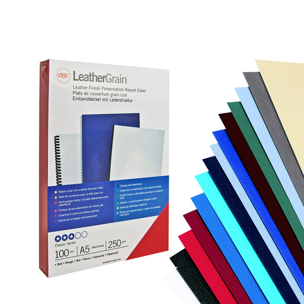 GBC - CE040020 - Copertine LeatherGrain per rilegatura - A4 - goffrate - blu - 250 gr - GBC - conf. 100 pezzi