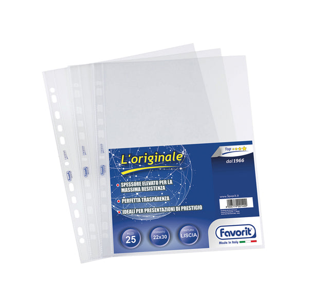 FAVORIT - 100460118 - Buste forate L'Originale - Top - liscio - 22x30 cm - trasparente - Favorit - conf. 25 pezzi