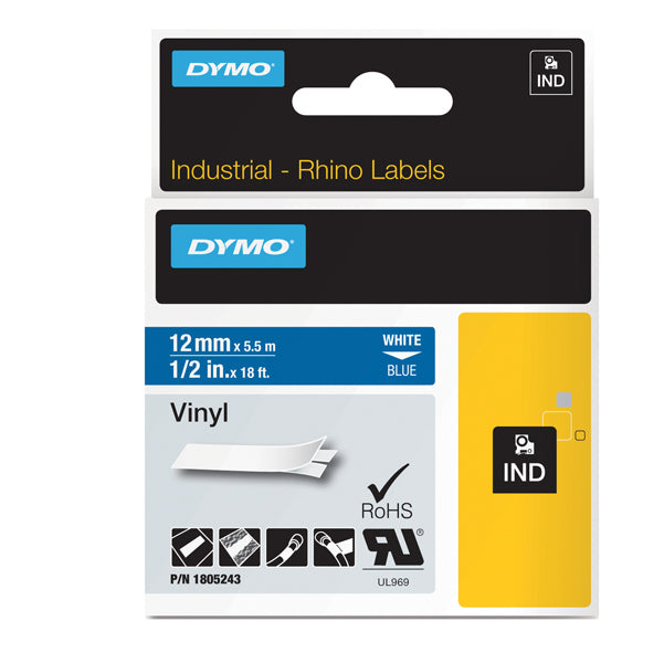 DYMO - 18433 - Nastro Rhino 18433 - 19 mm x 5,5 mt - poliestere permanente - nero-giallo - Dymo