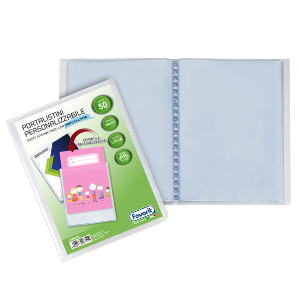 FAVORIT - 100460238 - Portalistini personalizzabile Sviluppo - liscio - 15x21 cm - 50 buste - trasparente - Favorit